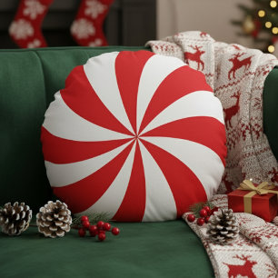 Pfefferminzbonbon-Wirbel Rot Weihnachten Urlaub Rundes Kissen