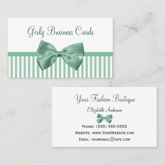 Pfefferminze und weiße Streifen mit dem Girl Light Visitenkarte (Vorne/Hinten)