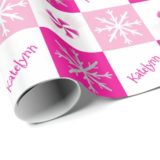 Pfefferminzen & Schneeflocken Name Geschenkpapier (Rolleneckpunkt)