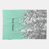 Pfefferminzgrün und Imitate Glitzer personalisiert Handtuch (Horizontal)