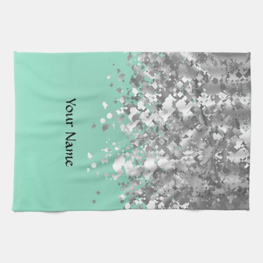 Pfefferminzgrün und Imitate Glitzer personalisiert Handtuch (Horizontal)