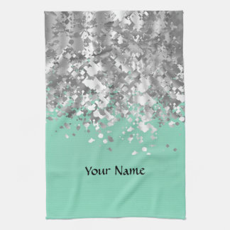 Pfefferminzgrün und Imitate Glitzer personalisiert Handtuch