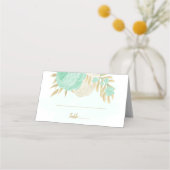 Pfefferminzgrün & weiße Blume botanische Hochzeit Platzkarte (Vorderseite)
