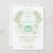 Pfefferminzgrün, weiße Blume Goldblume Geburtstag Einladung (Vorderseite)