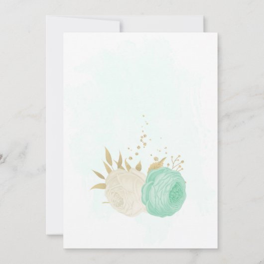 Pfefferminzgrün, weiße Blume Goldblume Geburtstag Einladung (Rückseite)