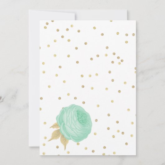Pfefferminzgrün, weiße Blume Goldblume Geburtstag Einladung (Rückseite)