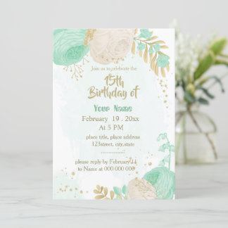 Pfefferminzgrün, weiße Blume Goldblume Geburtstag Einladung