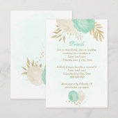 Pfefferminzgrün, weiße Blume Goldblütenhochzeit Begleitkarte (Vorne/Hinten)