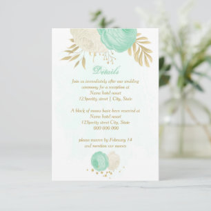 Pfefferminzgrün, weiße Blume Goldblütenhochzeit Begleitkarte