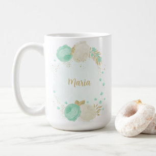 Pfefferminzgrün, weiße Blume Goldblütenhochzeit Kaffeetasse