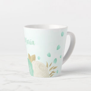 Pfefferminzgrün, weiße Blume Goldblütenhochzeit Milchtasse