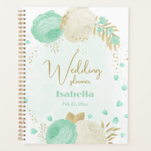 Pfefferminzgrün, weiße Blume Goldblütenhochzeit Planer
