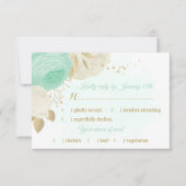 Pfefferminzgrün, weiße Blume, goldfarbene Blumensp RSVP Karte (Vorderseite)