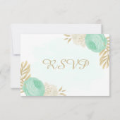 Pfefferminzgrün, weiße Blume, goldfarbene Blumensp RSVP Karte (Rückseite)