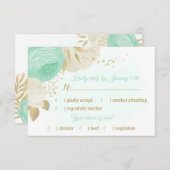 Pfefferminzgrün, weiße Blume, goldfarbene Blumensp RSVP Karte (Vorne/Hinten)
