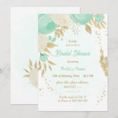 Pfefferminzgrün, weiße Blume, goldfarbenes Brautpa Einladung (Vorne/Hinten)