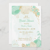 Pfefferminzgrün, weiße Blume, goldfarbenes Brautpa Einladung (Vorne/Hinten)