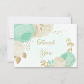 Pfefferminzgrün & weiße Blume Hochzeit mit Blumen Dankeskarte (Vorderseite)