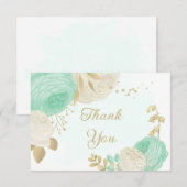 Pfefferminzgrün & weiße Blume Hochzeit mit Blumen Dankeskarte (Vorne/Hinten)
