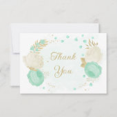 Pfefferminzgrün & weiße Blume Hochzeit mit Blumen Dankeskarte (Vorderseite)