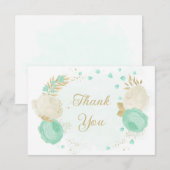 Pfefferminzgrün & weiße Blume Hochzeit mit Blumen Dankeskarte (Vorne/Hinten)