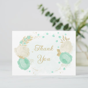 Pfefferminzgrün & weiße Blume Hochzeit mit Blumen Dankeskarte