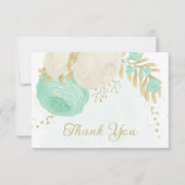 Pfefferminzgrün & weiße Blume Hochzeit mit Blumen Dankeskarte (Vorderseite)