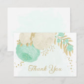 Pfefferminzgrün & weiße Blume Hochzeit mit Blumen Dankeskarte (Vorne/Hinten)