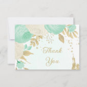 Pfefferminzgrün & weiße Blume Hochzeit mit Blumen Dankeskarte (Vorderseite)