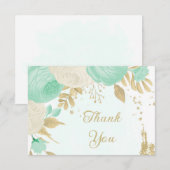 Pfefferminzgrün & weiße Blume Hochzeit mit Blumen Dankeskarte (Vorne/Hinten)