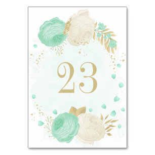 Pfefferminzgrün & weiße Blume Hochzeit mit Blumen Tischnummer