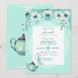 Pfefferminztee-Teekanne Aquarell Blumen Einladung