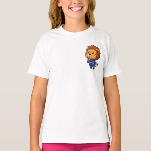 Pfeifender Trainer Löwe Chibi Kinder T-Shirt (Vorderseite)