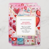 Pfeifhöre und Liebe Buchstaben Muster Geburtstag Einladung (Vorne/Hinten)