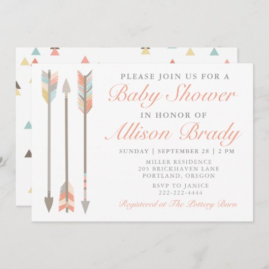 Pfeil-Babyparty-Einladung Einladung (Vorne/Hinten)