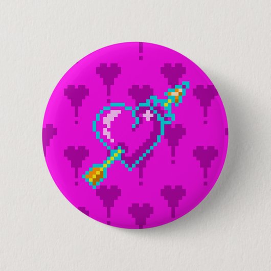 Pfeil durch das neonische Herz - Pixel Art Button (Vorderseite)