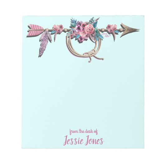 Pfeil mit Feathers und Blume Notizblock (Vorderseite)