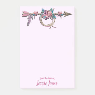 Pfeil mit Feathers und Blume Post-it Klebezettel