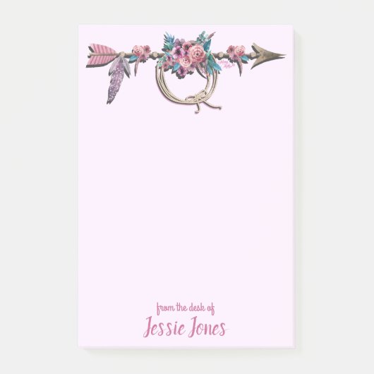 Pfeil mit Feathers und Blume Post-it Klebezettel (Vorderseite)