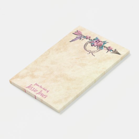 Pfeil mit Feathers und Blume Postit Notes Post-it Klebezettel (angewinkelt)