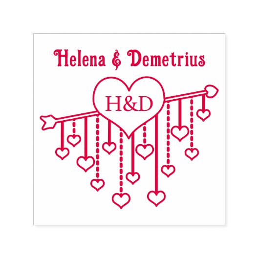 Pfeil mit hängenden Herzen Paar Namen Initialen Permastempel (Design)