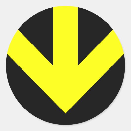 -Pfeil nach unten. Farbe anpassbar. Runder Aufkleber (Vorderseite)