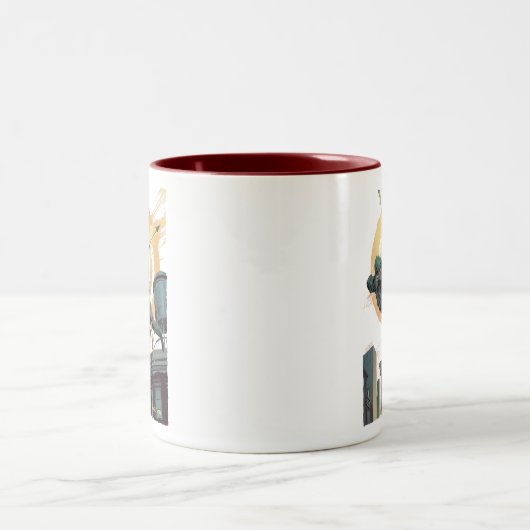 Pfeil | Rot-Pfeil-Brände von der Dachdecke Zweifarbige Tasse (Mittel)