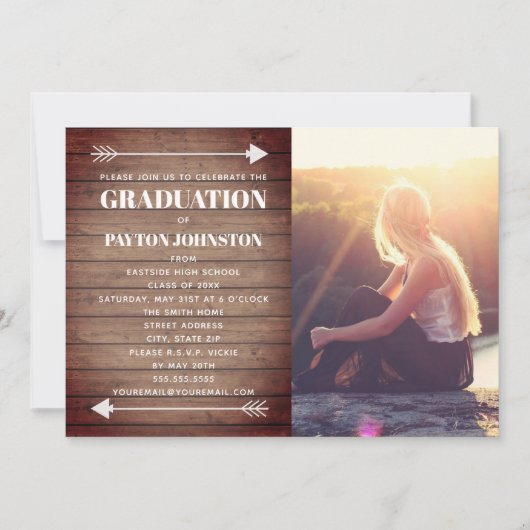 Pfeile Abschluss Foto Rustikaler Holzplaner Einladung (Vorderseite)