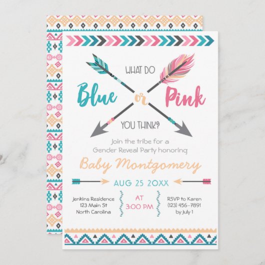 Pfeile Geschlecht offenbaren Party Einladung Feath (Vorne/Hinten)