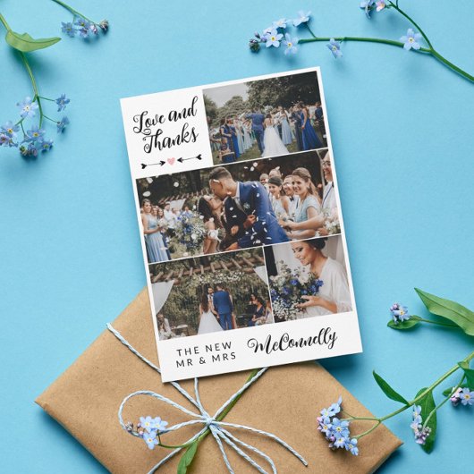 Pfeile Herz Foto Collage Liebe & Dank Hochzeit Dankeskarte