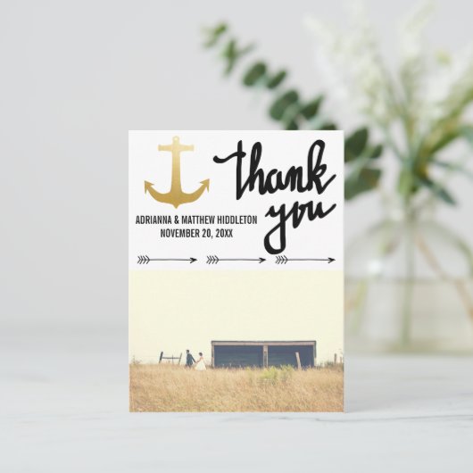 Pfeile Imitats Gold Foil Anchor Hochzeit Vielen Da Postkarte (Stehend Vorderseite)