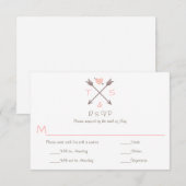 Pfeile rosa Herz - RSVP & Dinner Choice Karte (Vorne/Hinten)