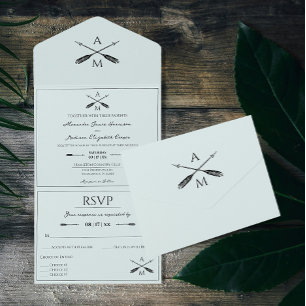 Pfeile und Monogramme Hochzeit Mintgrün All In One Einladung