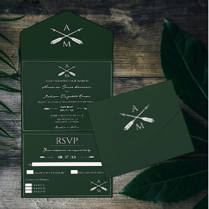 Pfeile und Monogramme Hochzeit Smaragdgrün All In One Einladung